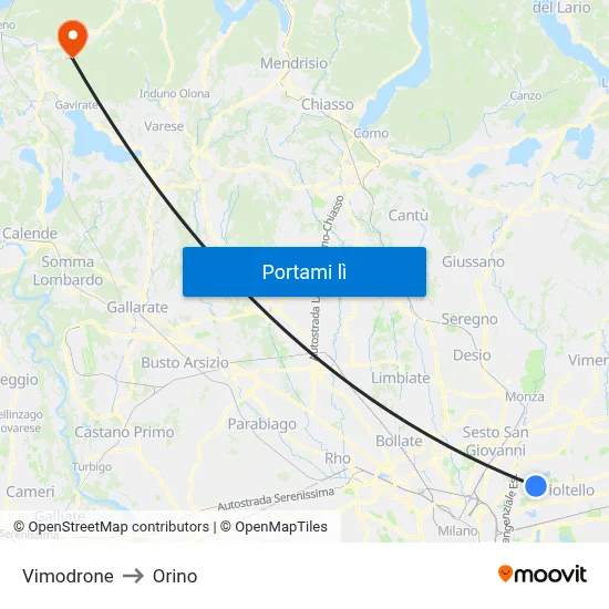 Vimodrone to Orino map