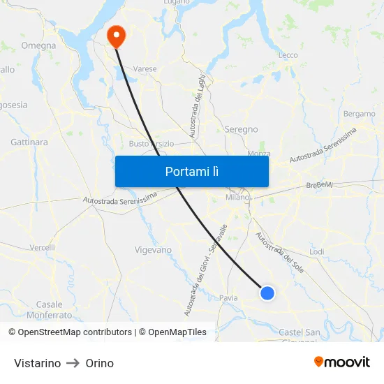 Vistarino to Orino map