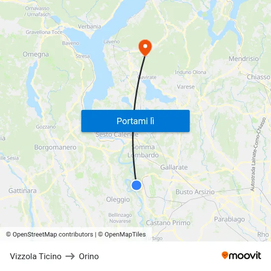 Vizzola Ticino to Orino map