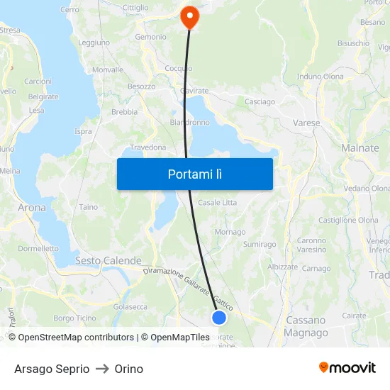 Arsago Seprio to Orino map
