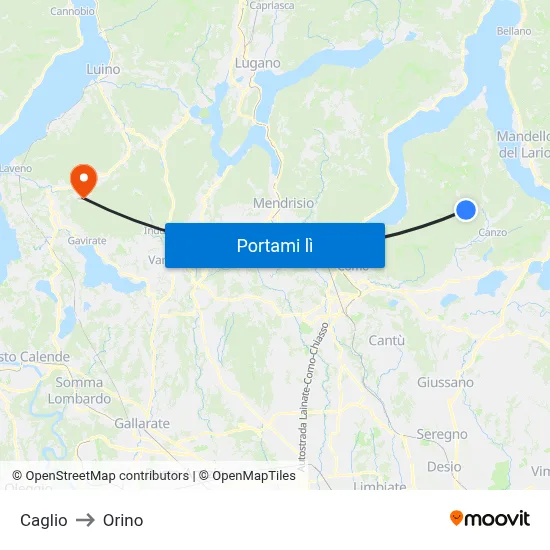 Caglio to Orino map