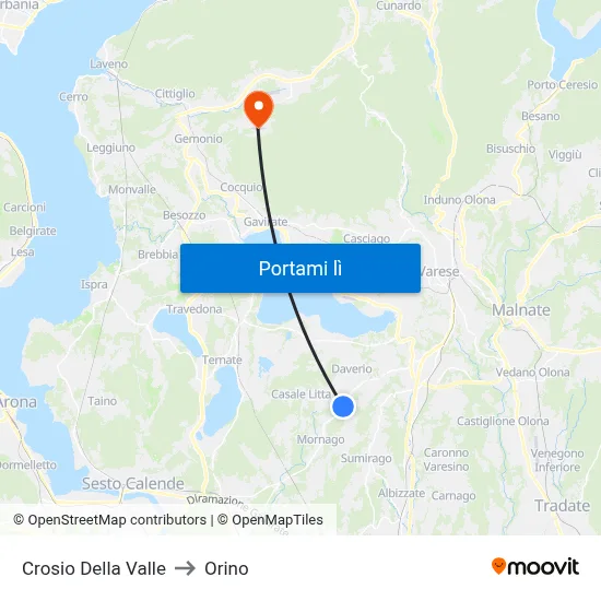 Crosio Della Valle to Orino map