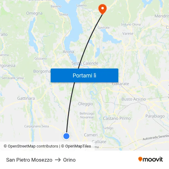 San Pietro Mosezzo to Orino map