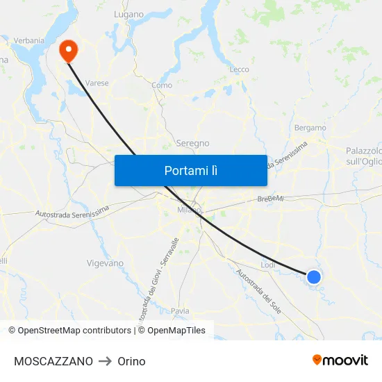 MOSCAZZANO to Orino map