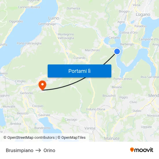 Brusimpiano to Orino map