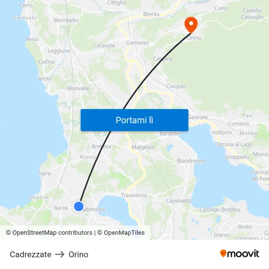 Cadrezzate to Orino map