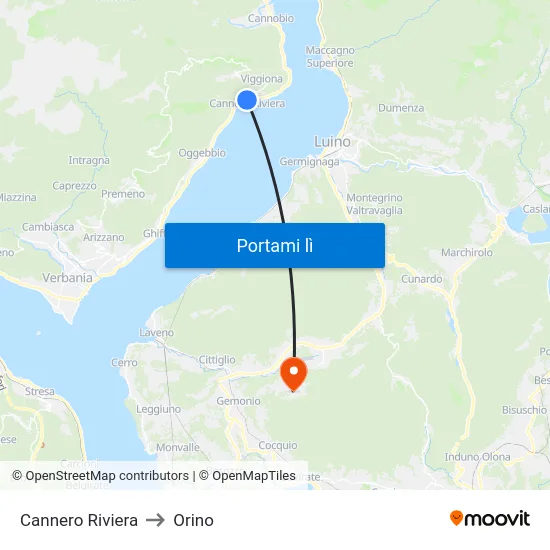 Cannero Riviera to Orino map