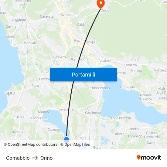 Comabbio to Orino map