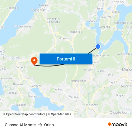 Cuasso Al Monte to Orino map