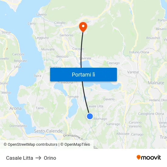 Casale Litta to Orino map