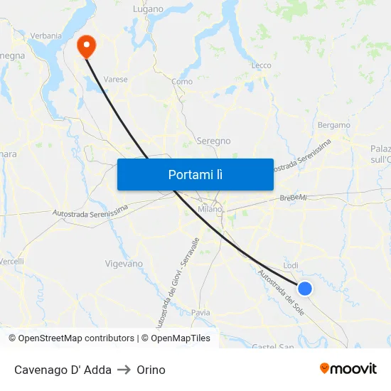 Cavenago D' Adda to Orino map