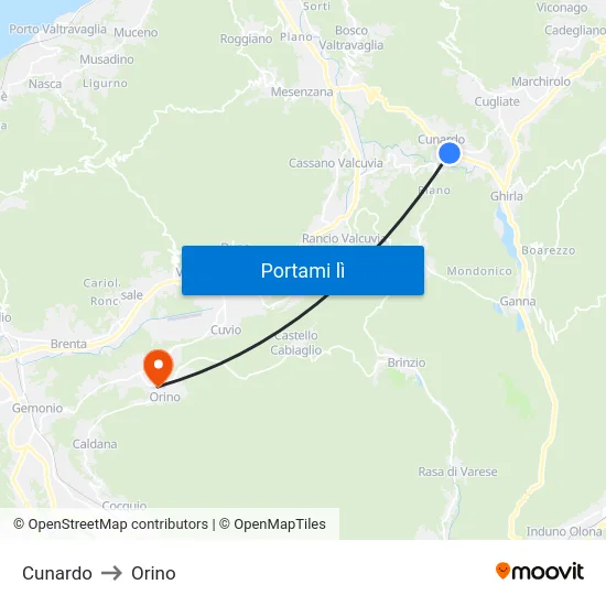 Cunardo to Orino map