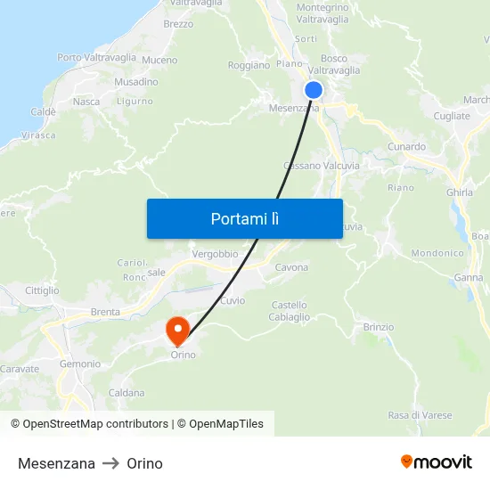 Mesenzana to Orino map