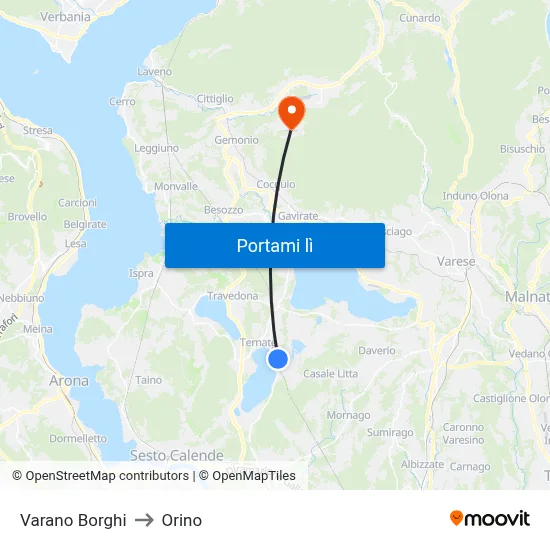 Varano Borghi to Orino map