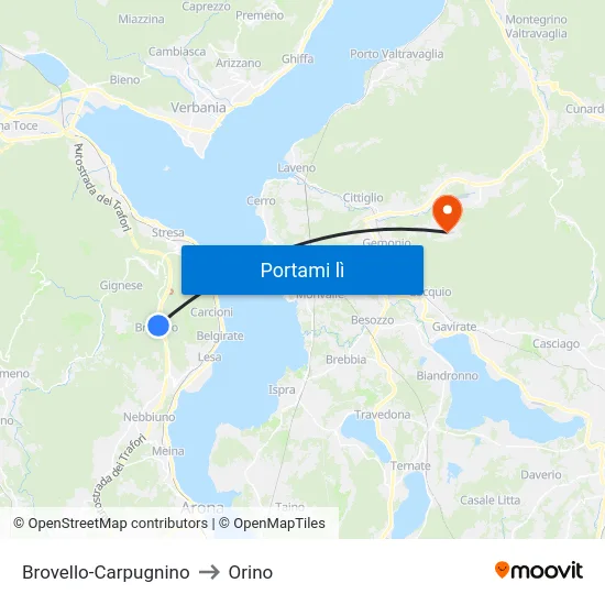 Brovello-Carpugnino to Orino map