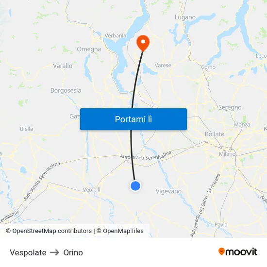 Vespolate to Orino map