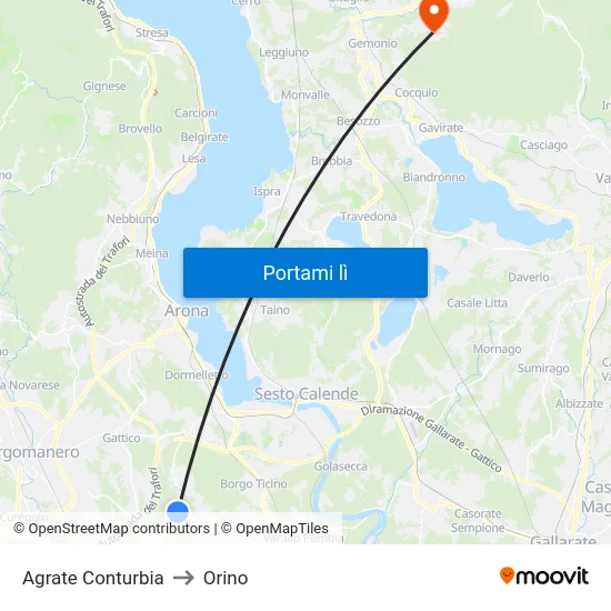 Agrate Conturbia to Orino map