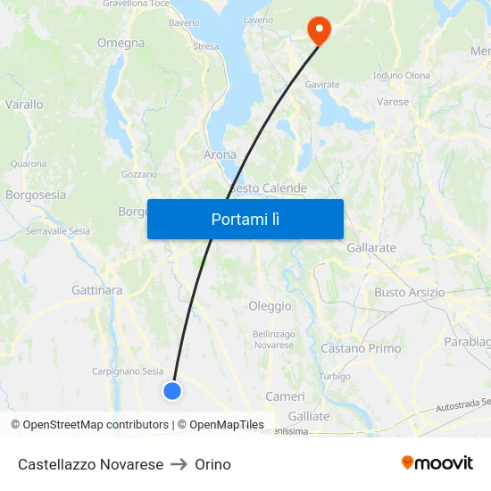 Castellazzo Novarese to Orino map