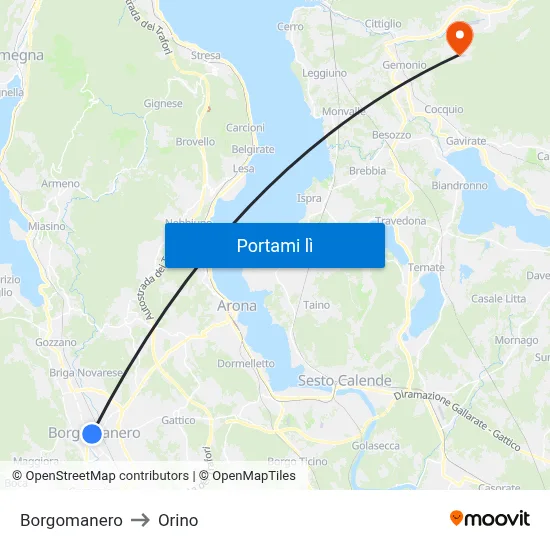 Borgomanero to Orino map
