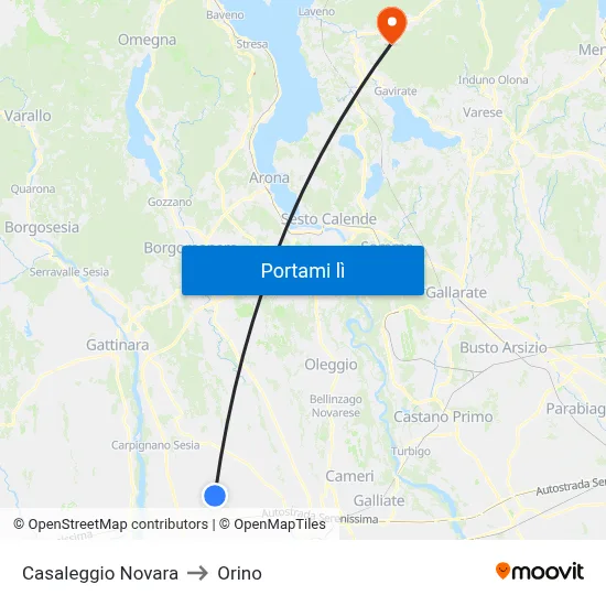 Casaleggio Novara to Orino map