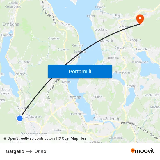 Gargallo to Orino map