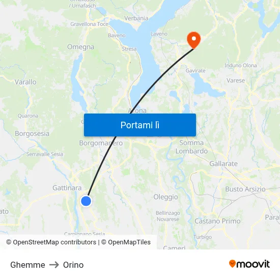 Ghemme to Orino map