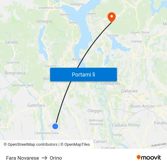 Fara Novarese to Orino map