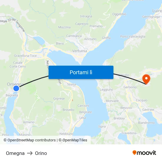Omegna to Orino map