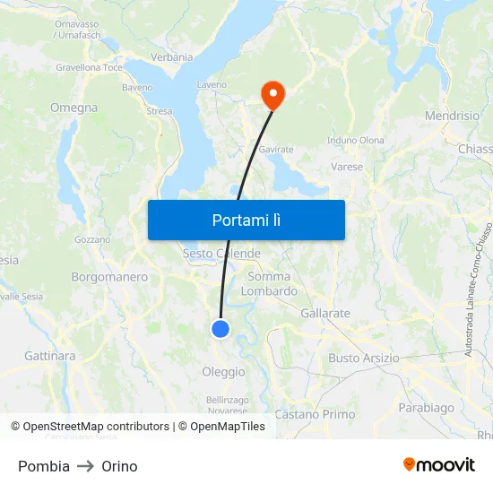 Pombia to Orino map