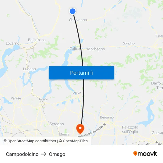 Campodolcino to Ornago map