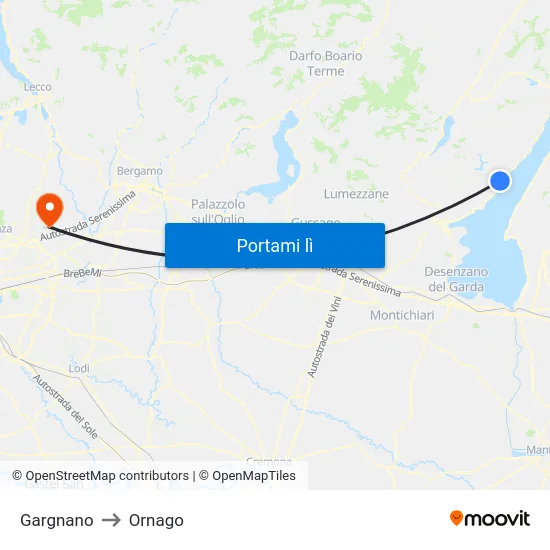Gargnano to Ornago map
