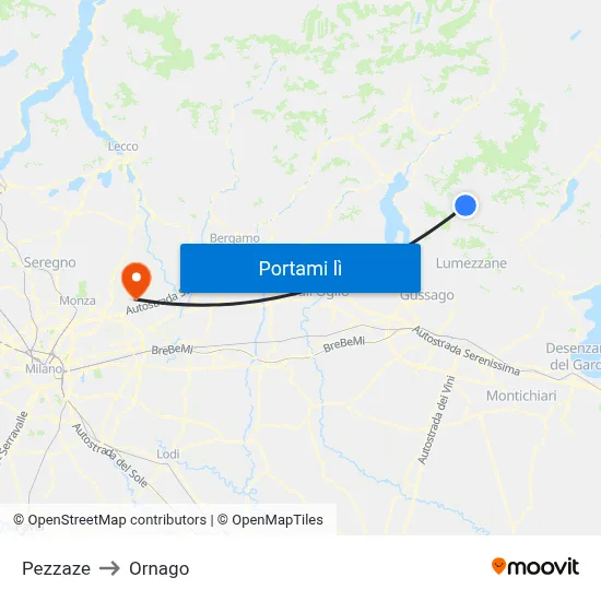 Pezzaze to Ornago map