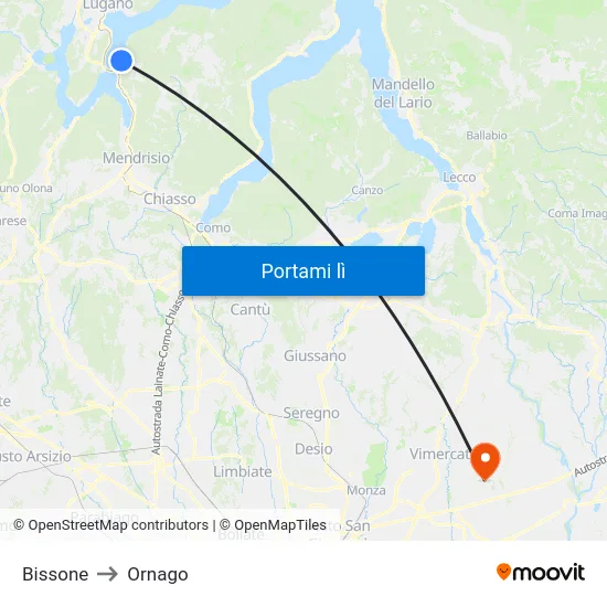 Bissone to Ornago map