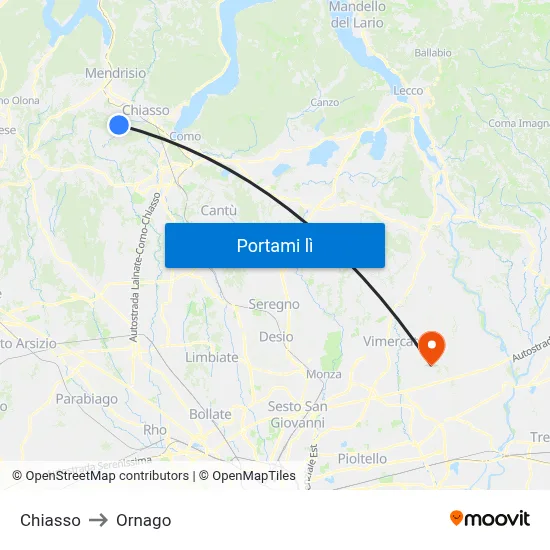 Chiasso to Ornago map