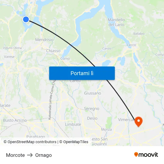 Morcote to Ornago map