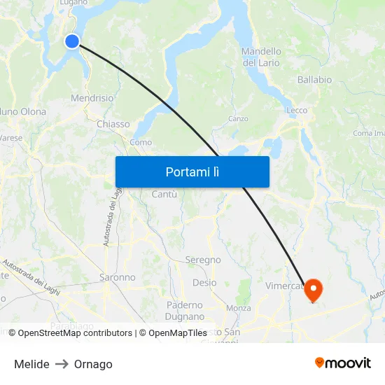 Melide to Ornago map