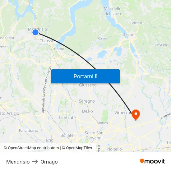 Mendrisio to Ornago map