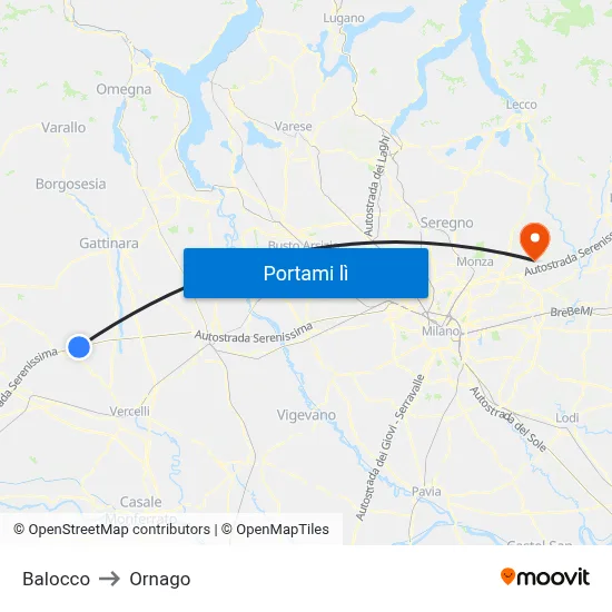 Balocco to Ornago map