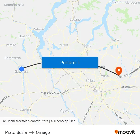 Prato Sesia to Ornago map