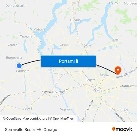 Serravalle Sesia to Ornago map