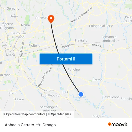 Abbadia Cerreto to Ornago map