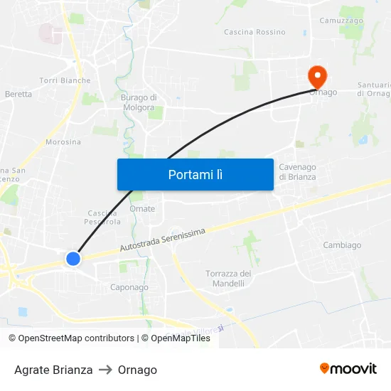 Agrate Brianza to Ornago map