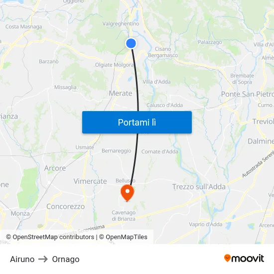 Airuno to Ornago map