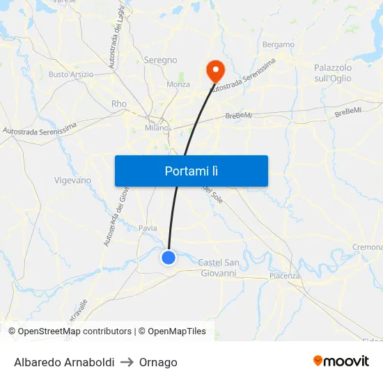 Albaredo Arnaboldi to Ornago map