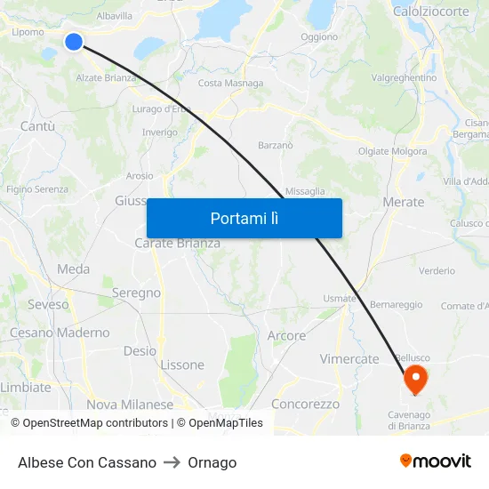 Albese Con Cassano to Ornago map