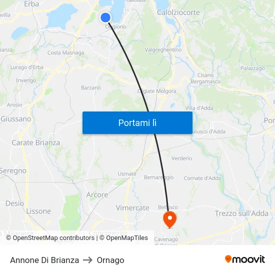 Annone Di Brianza to Ornago map