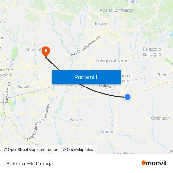 Barbata to Ornago map