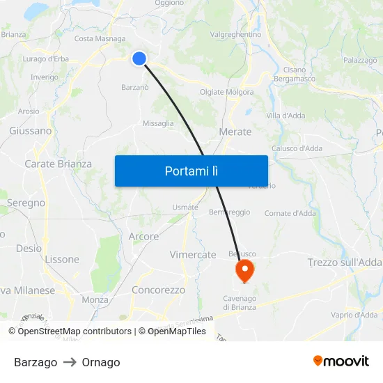 Barzago to Ornago map