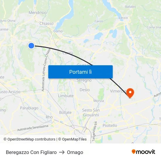 Beregazzo Con Figliaro to Ornago map