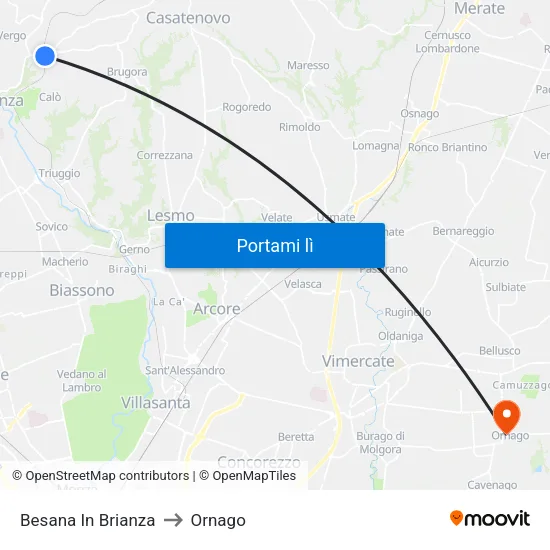 Besana In Brianza to Ornago map